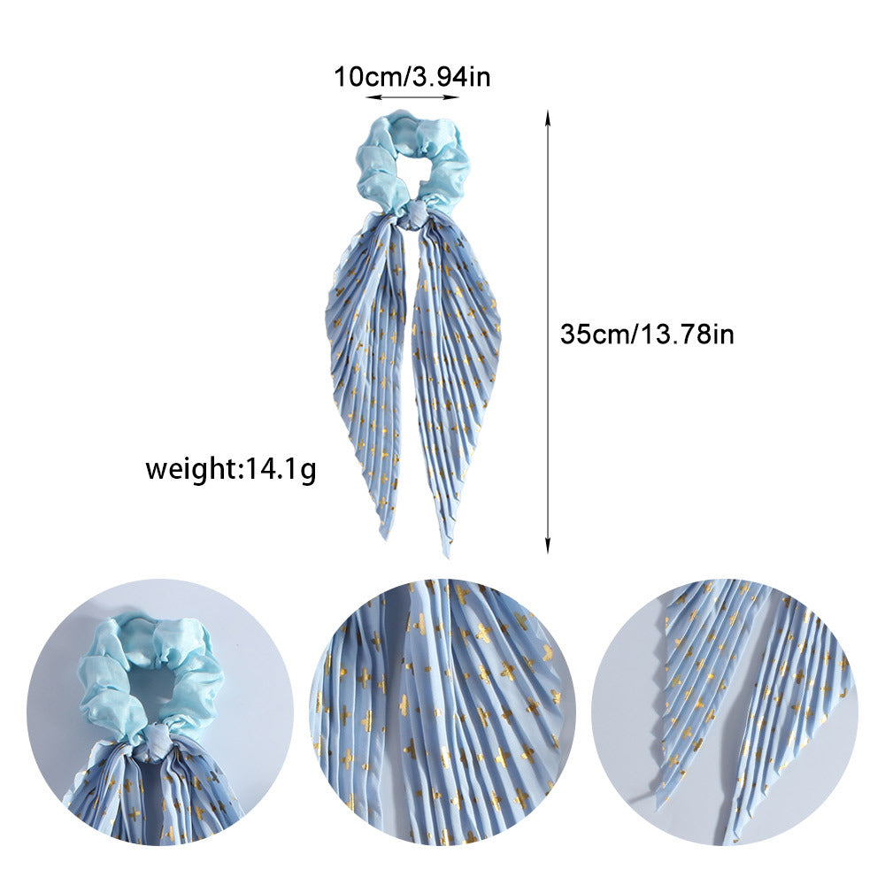 Handmade Pleated Scrunchie with Ribbon Ponytail Holder Hair Tie Hair Accessories 6 Colour Pack - Image 2