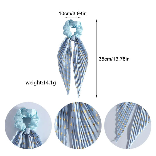 Handmade Pleated Scrunchie with Ribbon Ponytail Holder Hair Tie Hair Accessories 6 Colour Pack - Image 2