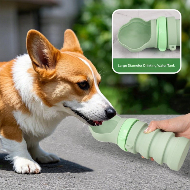 Green Portable Collapsible Pet Water Bottle for Dogs Outdoor Travel Drinking Dispenser Silicone Pet Water Cup - Image 4