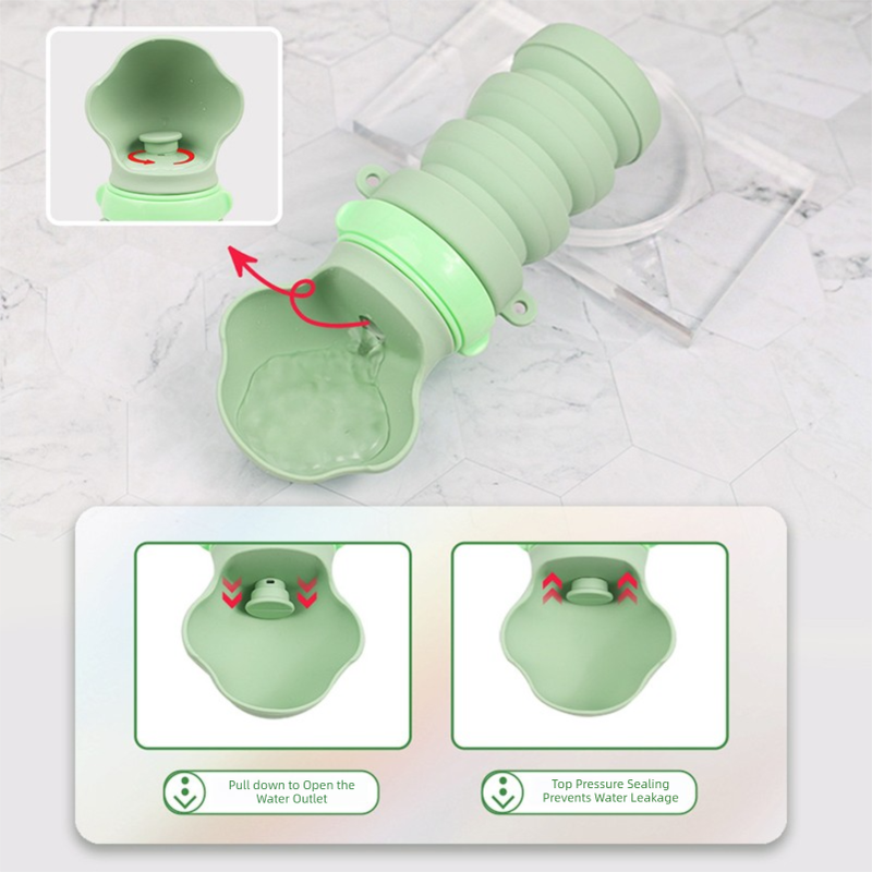 Green Portable Collapsible Pet Water Bottle for Dogs Outdoor Travel Drinking Dispenser Silicone Pet Water Cup - Image 5