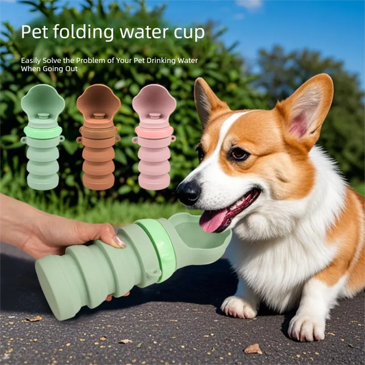 Brown Portable Collapsible Pet Water Bottle for Dogs Outdoor Travel Drinking Dispenser Silicone Pet Water Cup - Image 2