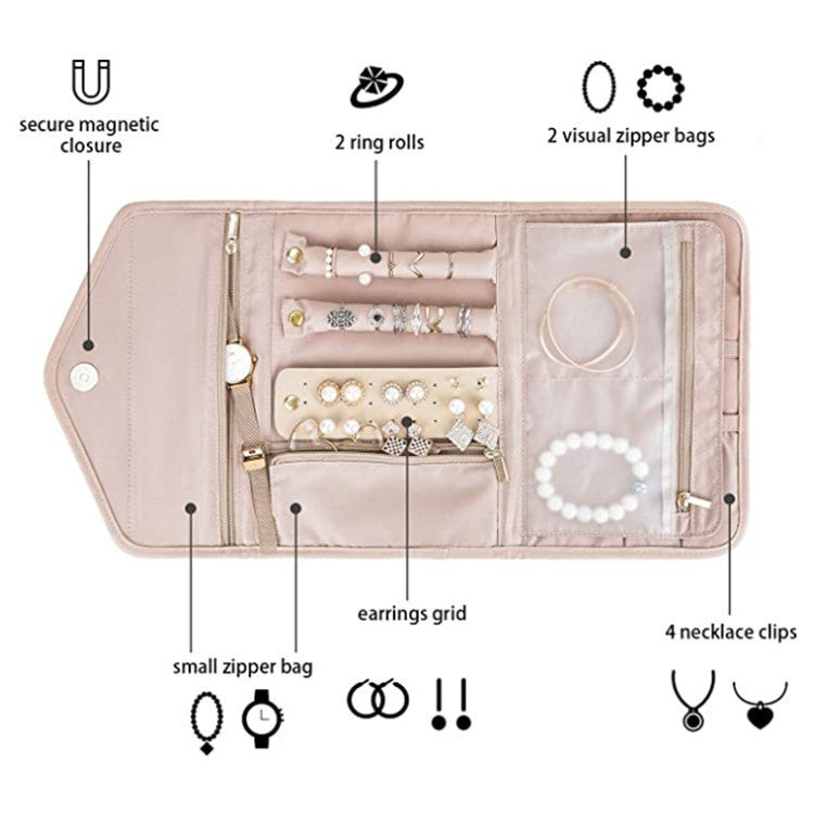 Black Portable Jewelry Roll Bag Travel Organiser High-End Delicate Accessories Necklace Earring Ring Storage(Jewelry is not included) - Image 2