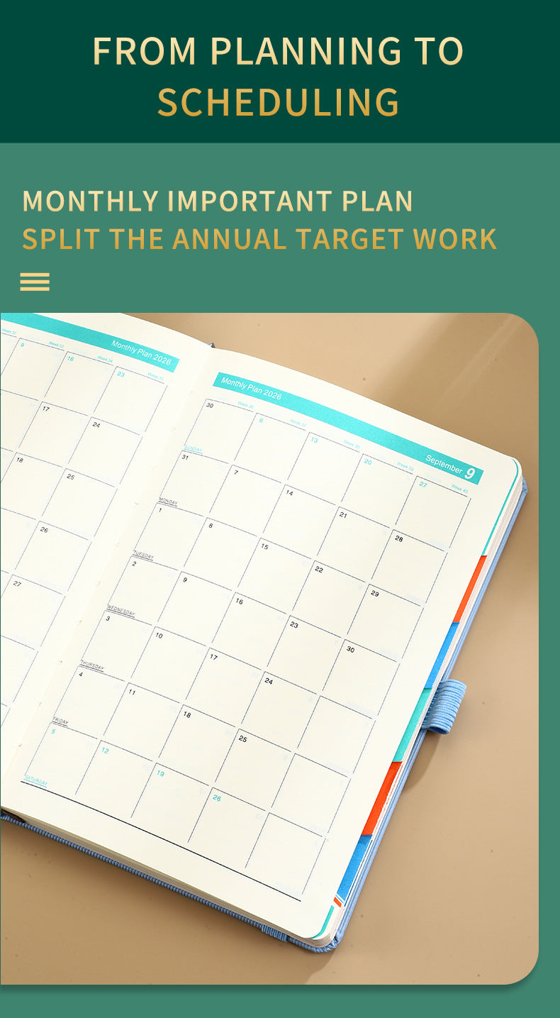 Black 2026 A5 English Daily Planner Notebook 365-Day Schedule Book for Monthly & Annual Planning - Image 3