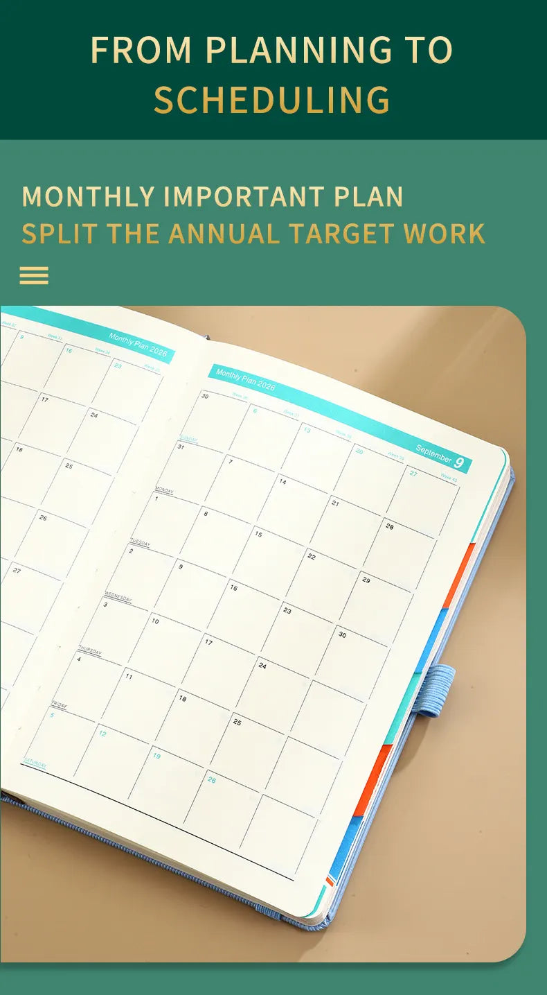 Black 2026 A5 English Daily Planner Notebook 365-Day Schedule Book for Monthly & Annual Planning - Image 3