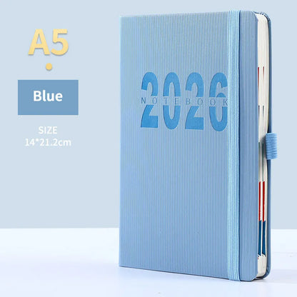 Blue 2026 A5 English Daily Planner Notebook 365-Day Schedule Book for Monthly & Annual Planning