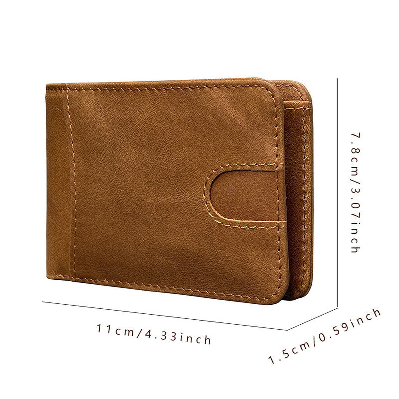 Coffee Men's Genuine Leather Wallet Vintage Casual Short Bi-fold Cowhide Money Clip Card Holder - Image 4