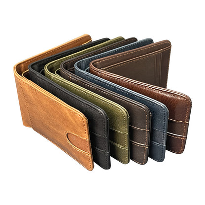 Green Men's Genuine Leather Wallet Vintage Casual Short Bi-fold Cowhide Money Clip Card Holder - Image 2