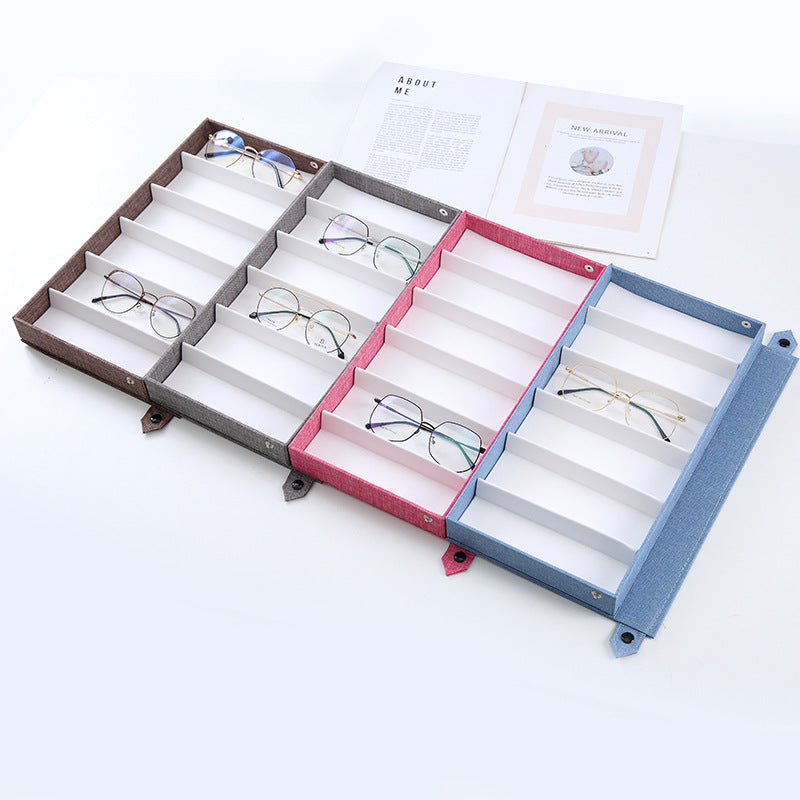 Brown Multi-Compartment Glasses Storage Box Dust-proof Fabric Eyewear Display Organiser with Snap Closure - Image 4