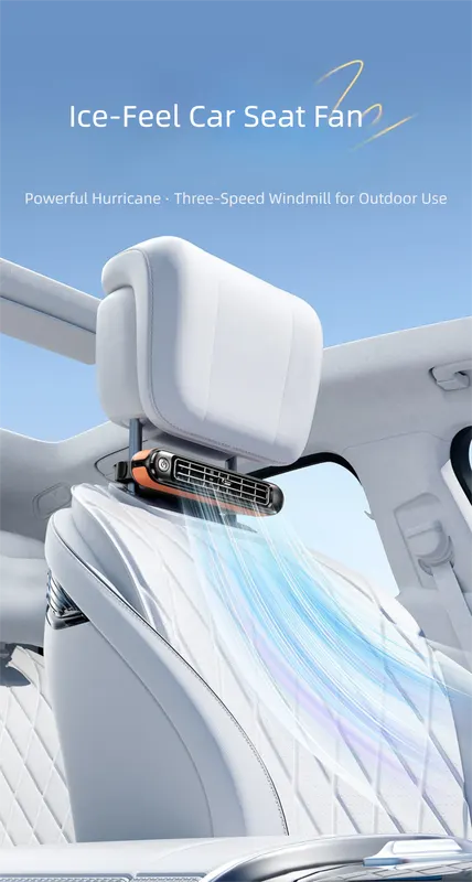 Black and Orange Car Seat Back Headrest Fan USB Powered Dual Turbine Bladeless Cooling Fan with 3 Speeds - Image 2