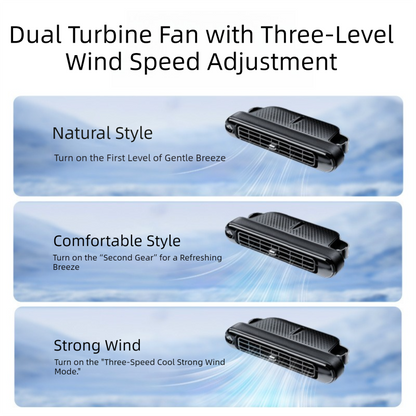 Black and Orange Car Seat Back Headrest Fan USB Powered Dual Turbine Bladeless Cooling Fan with 3 Speeds - Image 3