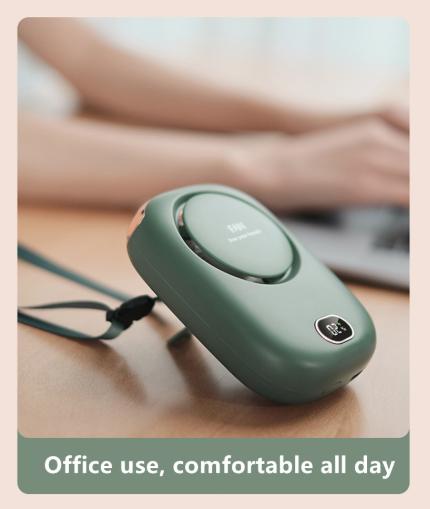 Green Portable Bladeless Neck Fan with Waist Clip & Digital Display USB Rechargeable Mini Fan - Image 3