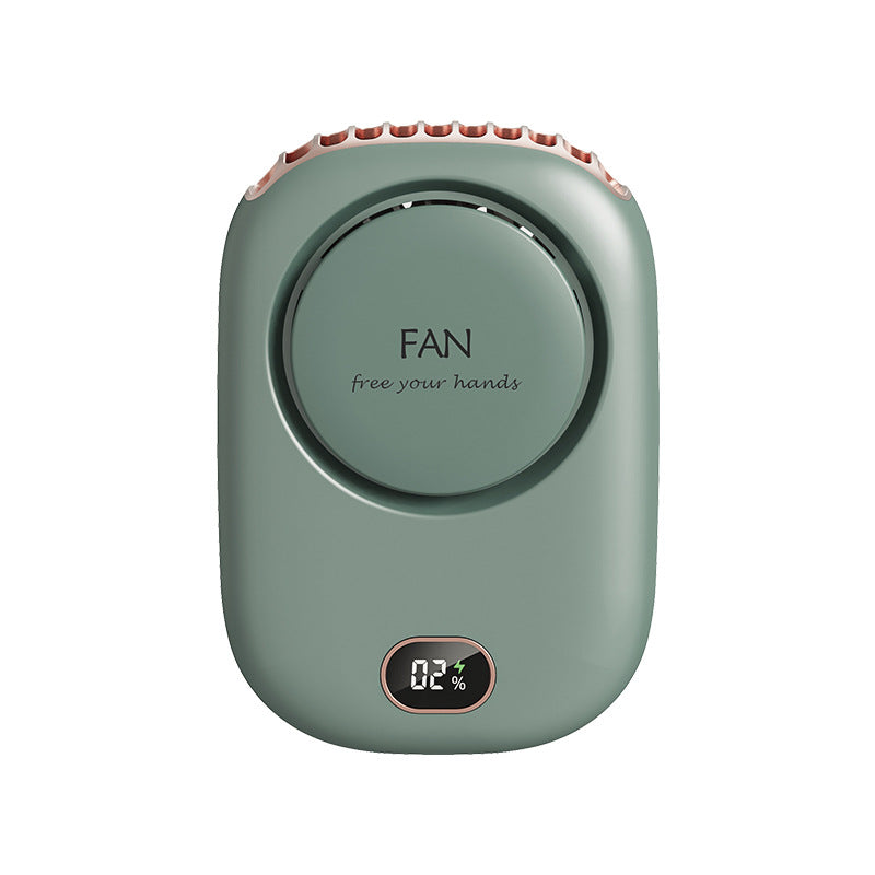Green Portable Bladeless Neck Fan with Waist Clip & Digital Display USB Rechargeable Mini Fan - Image 4
