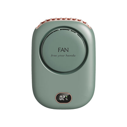 Green Portable Bladeless Neck Fan with Waist Clip & Digital Display USB Rechargeable Mini Fan - Image 4