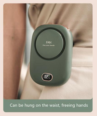 White Portable Bladeless Neck Fan with Waist Clip & Digital Display USB Rechargeable Mini Fan - Image 4