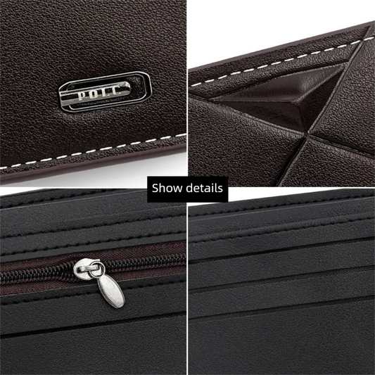 Black Men's PU Leather Bifold Wallet - Slim Short Design with Zipper Coin Pocket - Multi Card Slots and ID Window for Everyday Use - Image 5