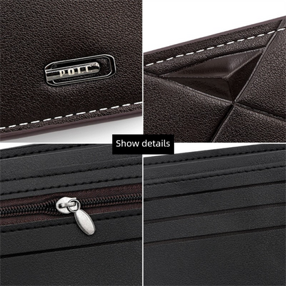 Dark Brown Men's PU Leather Bifold Wallet - Slim Short Design with Zipper Coin Pocket - Multi Card Slots and ID Window for Everyday Use - Image 5