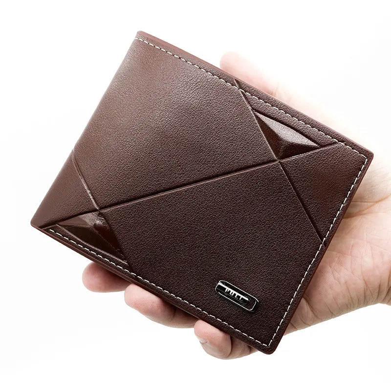 Brown Men's PU Leather Bifold Wallet - Slim Short Design with Zipper Coin Pocket - Multi Card Slots and ID Window for Everyday Use - Image 3