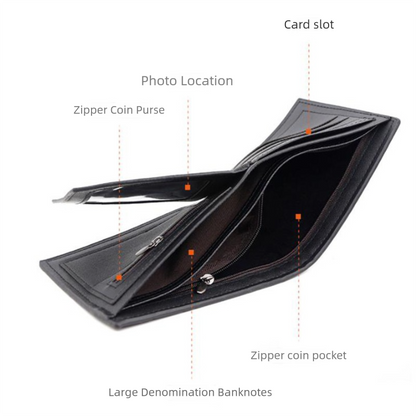 Brown Men's PU Leather Bifold Wallet - Slim Short Design with Zipper Coin Pocket - Multi Card Slots and ID Window for Everyday Use - Image 4