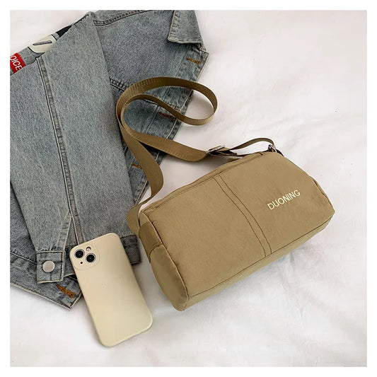 Khaki Women's Lightweight Nylon Crossbody Bag - Multi-Layer Shoulder Purse with Adjustable Strap for Casual Travel and Daily Use - Image 2