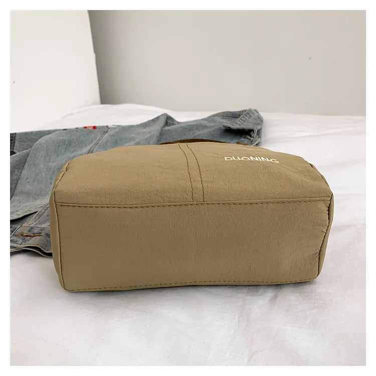 Khaki Women's Lightweight Nylon Crossbody Bag - Multi-Layer Shoulder Purse with Adjustable Strap for Casual Travel and Daily Use - Image 3