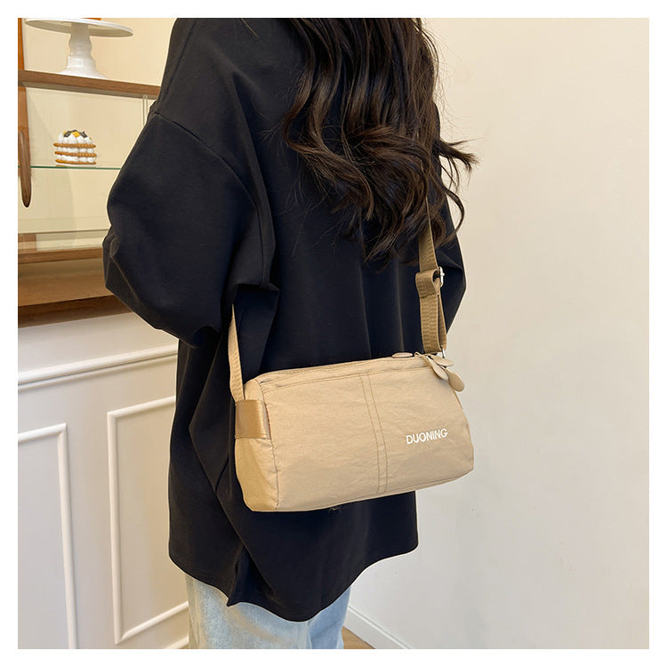 Khaki Women's Lightweight Nylon Crossbody Bag - Multi-Layer Shoulder Purse with Adjustable Strap for Casual Travel and Daily Use - Image 6
