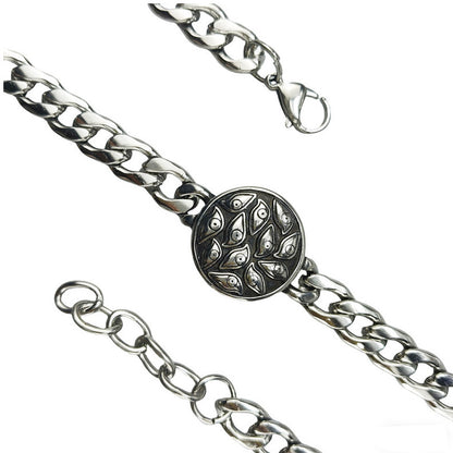Silver Style 5 Men's Stainless Steel Curb Chain Bracelet - Retro Punk Hip Hop Style with Round Medallion Charm - Durable 26cm Streetwear Jewellery - Image 5