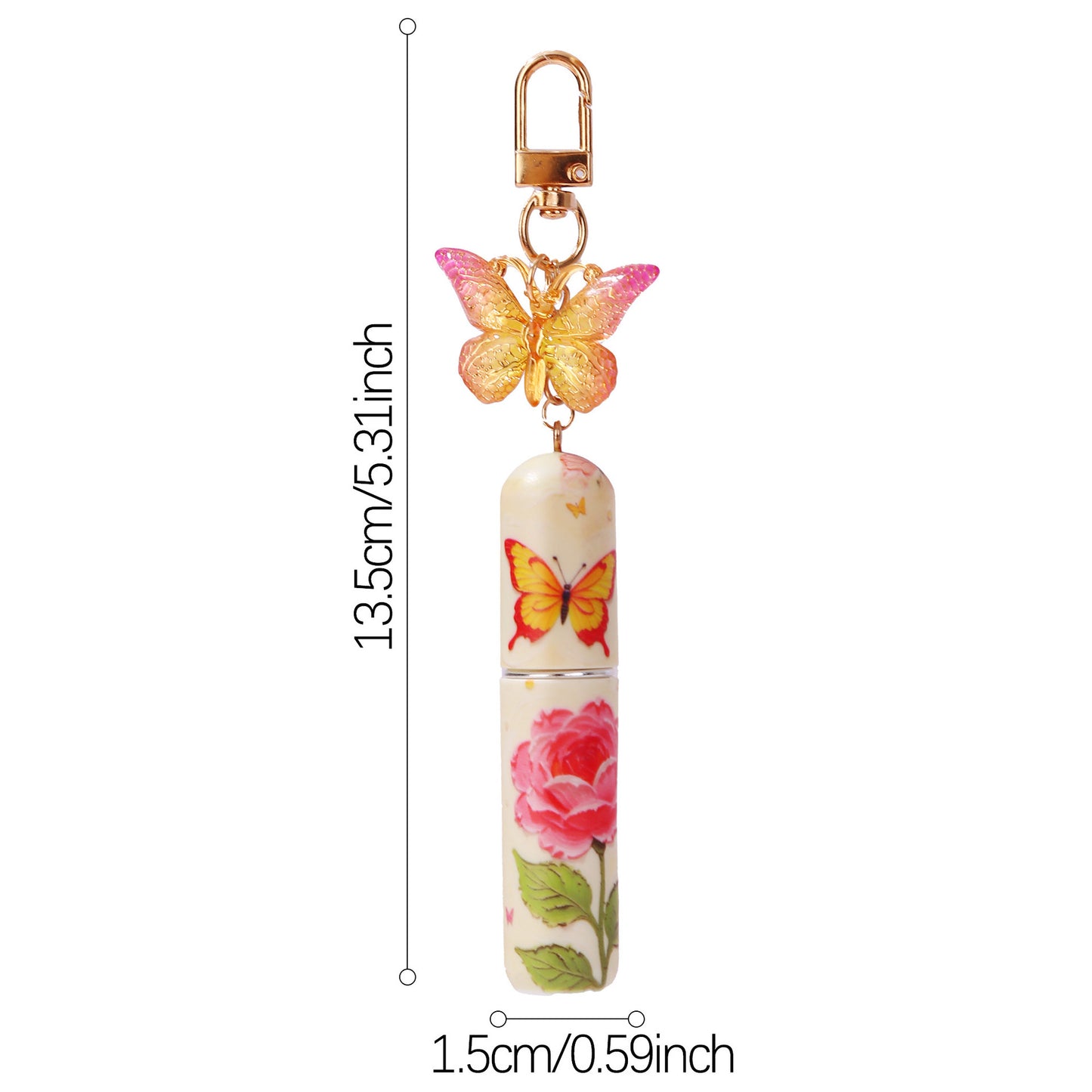Pink 3 Pcs Portable 5ml Perfume Atomiser Keychain - Refillable Floral Spray Bottle with Butterfly Charm for Travel & Handbag - Image 4