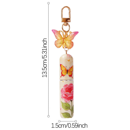 Pink 3 Pcs Portable 5ml Perfume Atomiser Keychain - Refillable Floral Spray Bottle with Butterfly Charm for Travel & Handbag - Image 4