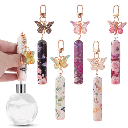 Black 3 Pcs Portable 5ml Perfume Atomiser Keychain - Refillable Floral Spray Bottle with Butterfly Charm for Travel & Handbag - Image 3