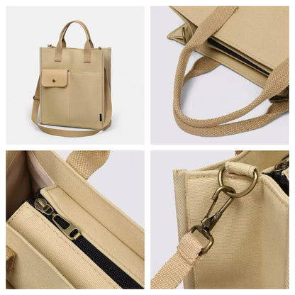 Black Unisex Canvas Tote Bag - Structured Vertical Shoulder Satchel with Front Pocket - Lightweight Crossbody for Work, Uni & Daily Commute - Image 6
