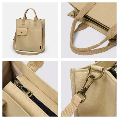 Black Unisex Canvas Tote Bag - Structured Vertical Shoulder Satchel with Front Pocket - Lightweight Crossbody for Work, Uni & Daily Commute - Image 6