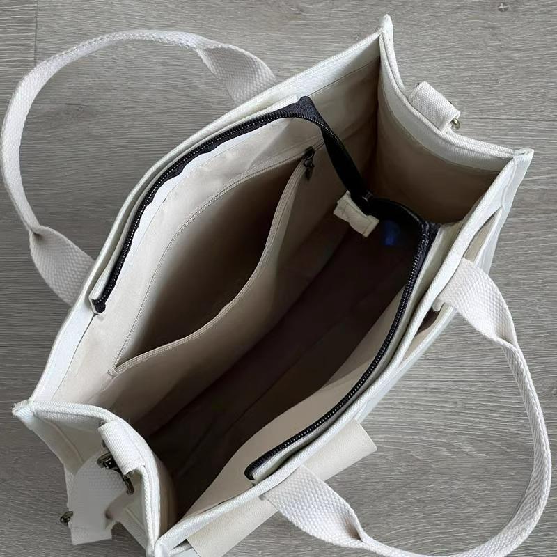 White Unisex Canvas Tote Bag - Structured Vertical Shoulder Satchel with Front Pocket - Lightweight Crossbody for Work, Uni & Daily Commute - Image 3