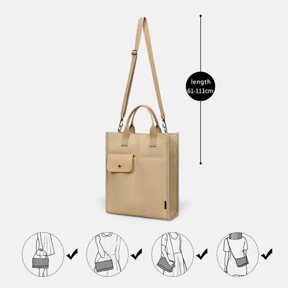 White Unisex Canvas Tote Bag - Structured Vertical Shoulder Satchel with Front Pocket - Lightweight Crossbody for Work, Uni & Daily Commute - Image 6