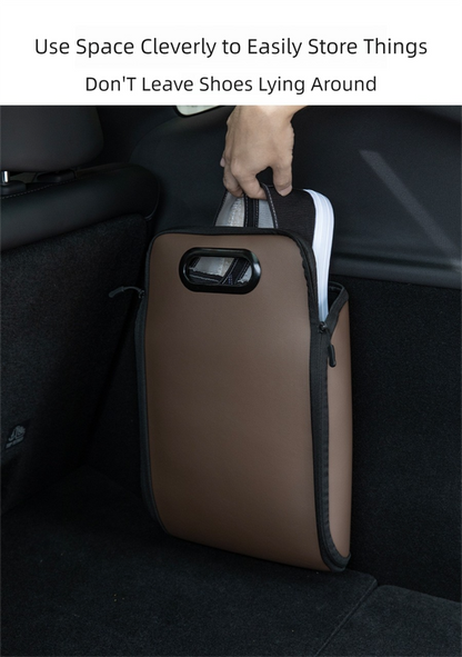 Brown Premium Car Under-Seat Shoe Organiser Box - PVC Leather Storage Case with Anti-Slip Velcro Fixation - Space Saving Vehicle Interior Solution - Image 3