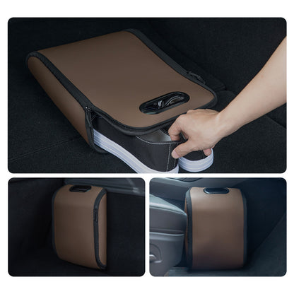 Brown Premium Car Under-Seat Shoe Organiser Box - PVC Leather Storage Case with Anti-Slip Velcro Fixation - Space Saving Vehicle Interior Solution - Image 7