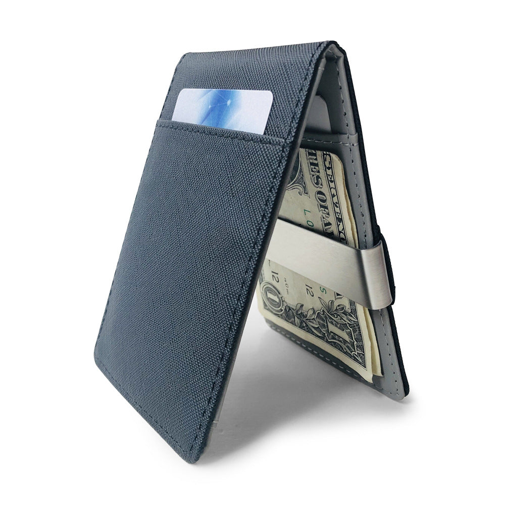 Black Men's Slim Bifold Money Clip Wallet - Saffiano Texture PU Leather with Stainless Steel Cash Clamp - Minimalist Front Pocket Card Holder - Image 4