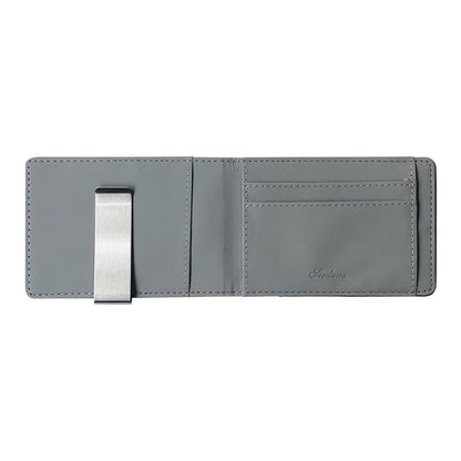 Grey Men's Slim Bifold Money Clip Wallet - Saffiano Texture PU Leather with Stainless Steel Cash Clamp - Minimalist Front Pocket Card Holder