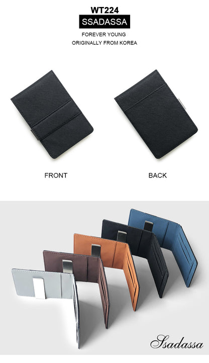 Brown Men's Slim Bifold Money Clip Wallet - Saffiano Texture PU Leather with Stainless Steel Cash Clamp - Minimalist Front Pocket Card Holder - Image 6