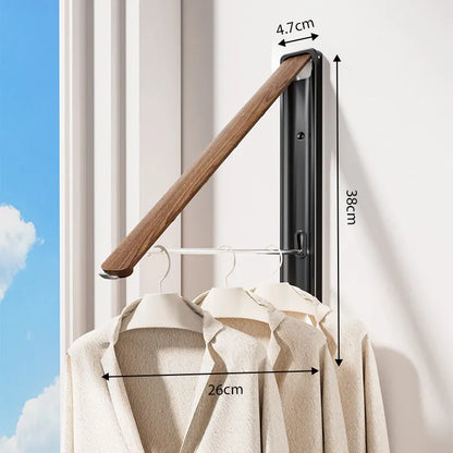 1 Pack Black and Brown Wall Mounted Foldable Clothes Hanger Rack - Retractable Space Aluminium Drying Airer for Laundry & Balcony - Screw Mount Hardware Included