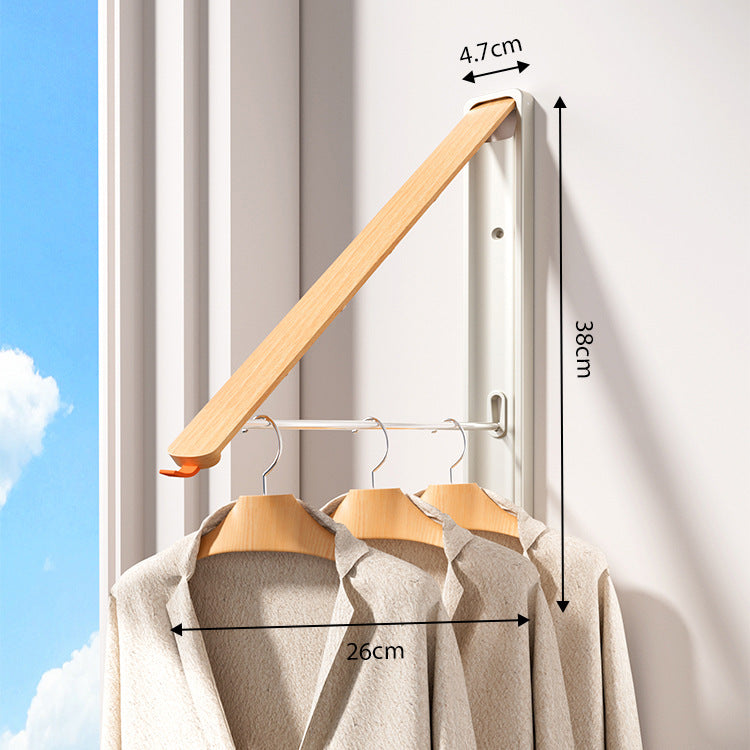 1 Pack White and Brown Wall Mounted Foldable Clothes Hanger Rack - Retractable Space Aluminium Drying Airer for Laundry & Balcony - Screw Mount Hardware Included