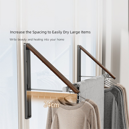 2 Pack White and Brown Wall Mounted Foldable Clothes Hanger Rack - Retractable Space Aluminium Drying Airer for Laundry & Balcony - Screw Mount Hardware Included - Image 4