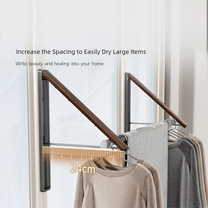 2 Pack White and Brown Wall Mounted Foldable Clothes Hanger Rack - Retractable Space Aluminium Drying Airer for Laundry & Balcony - Screw Mount Hardware Included - Image 4