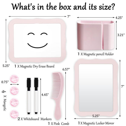 10-Piece Pink Magnetic Locker Organiser Set - Mirror, Whiteboard, Storage Box & Accessories - Back to School Kit - Image 5