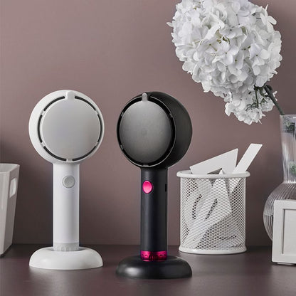 Black 2-in-1 Handheld Fan with LED Makeup Mirror - Portable USB Rechargeable Beauty Light Fan with Desktop Base - 3 Speed Quiet Airflow for Travel & Summer - Image 7