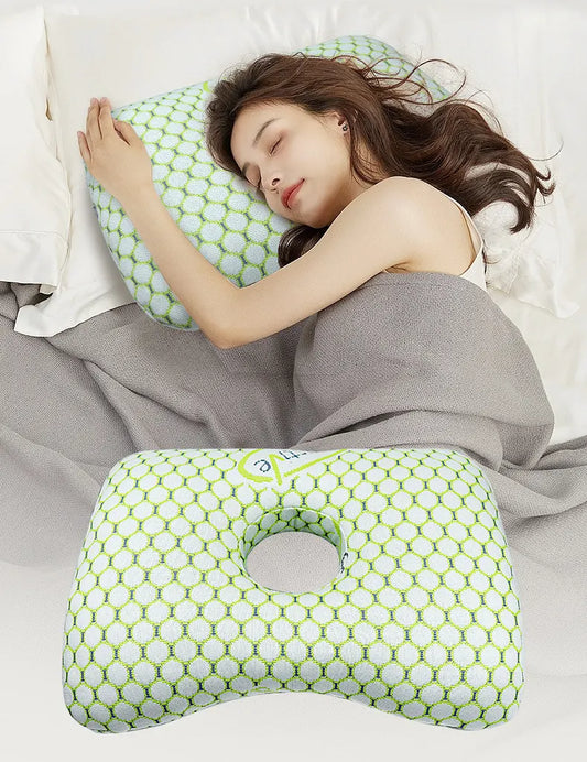 Light Gold Ergonomic Ear Pillow with Hole for Side Sleepers - Pressure Relief Cushion for Ear Pain, Piercings & CNH - Washable Cover - Image 2