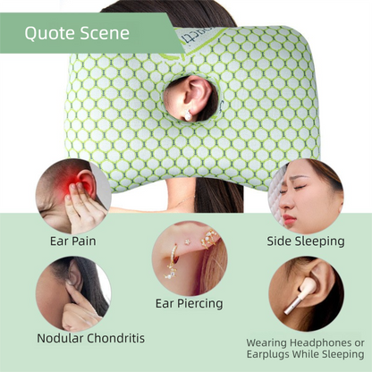Grey Ergonomic Ear Pillow with Hole for Side Sleepers - Pressure Relief Cushion for Ear Pain, Piercings & CNH - Washable Cover - Image 3