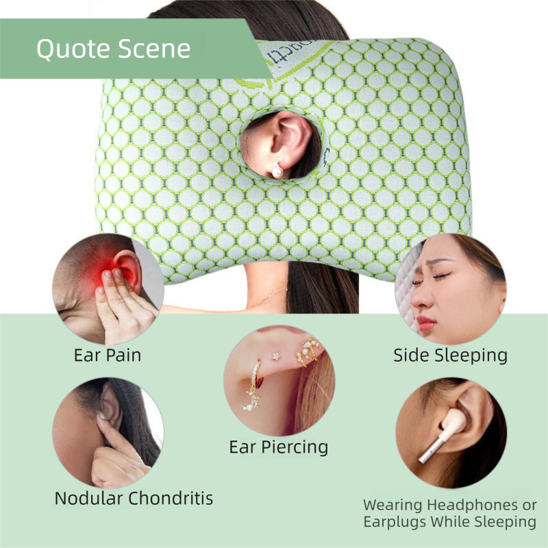 Blue Ergonomic Ear Pillow with Hole for Side Sleepers - Pressure Relief Cushion for Ear Pain, Piercings & CNH - Washable Cover - Image 3
