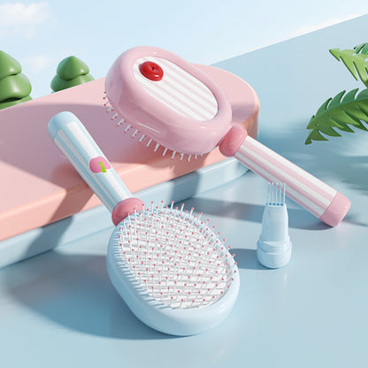Blue 3-Piece Aesthetic Hair Brush Set - Detangling Air Cushion & Volumising Roller Comb with Hidden Cleaning Claw - Scalp Massage Styling Kit - Image 2