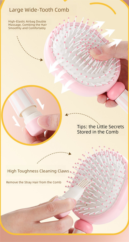 Blue 3-Piece Aesthetic Hair Brush Set - Detangling Air Cushion & Volumising Roller Comb with Hidden Cleaning Claw - Scalp Massage Styling Kit - Image 5