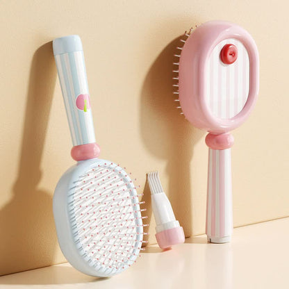 Pink 3-Piece Aesthetic Hair Brush Set - Detangling Air Cushion & Volumising Roller Comb with Hidden Cleaning Claw - Scalp Massage Styling Kit - Image 2